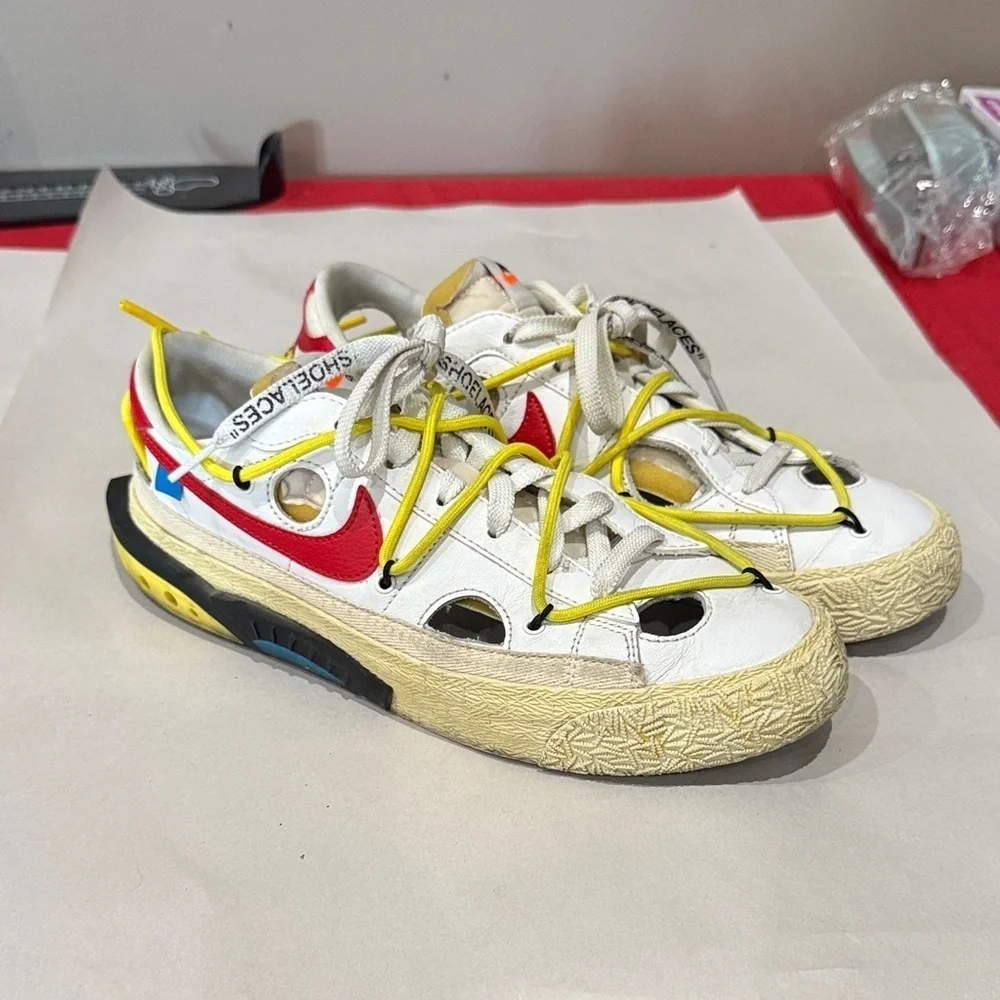 Nike Sneakers in Red, Yellow, and White off white Nike blazers